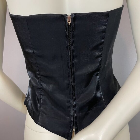 Vintage 90s Prom Halter Top‎ Beads Tie Black Zip-Up Flaws Princess Sleeveless - Picture 6 of 12